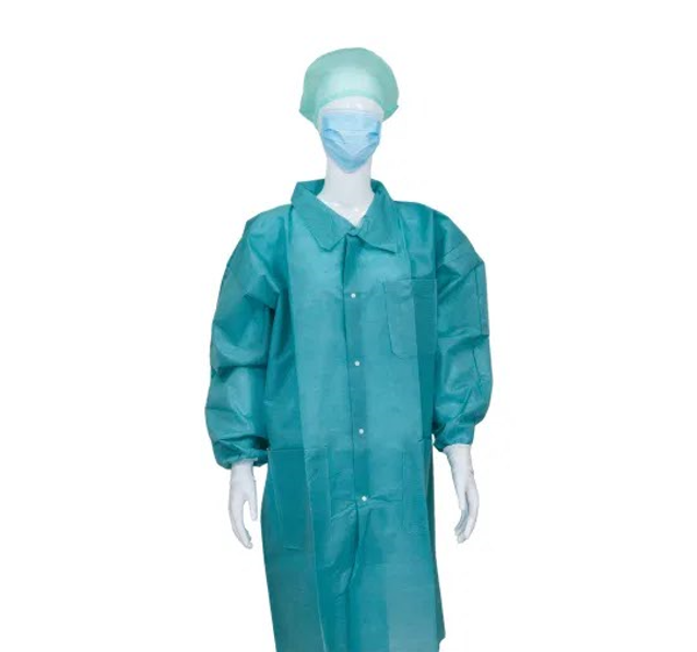 Disposable PP SMS Dust Coat with Snap Closure 50-60g