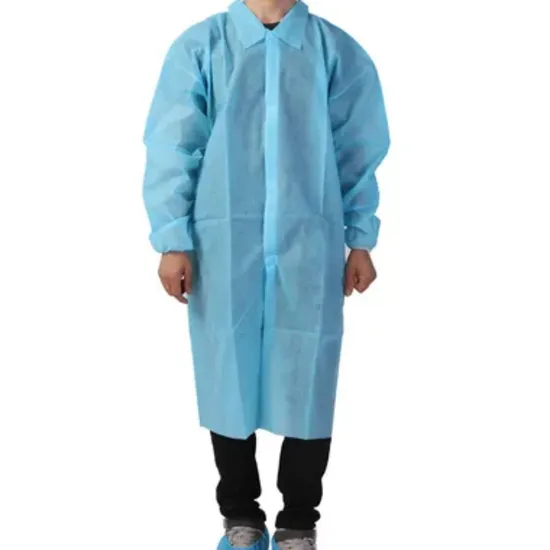 Disposable SMS Nonwoven Dust Coat with Pockets and Snaps